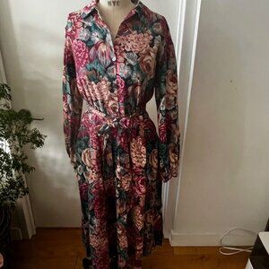 Vintage LAURA ASHLEY Long Floral Cotton/Wool Prairie Dress Size 14 Made in GB